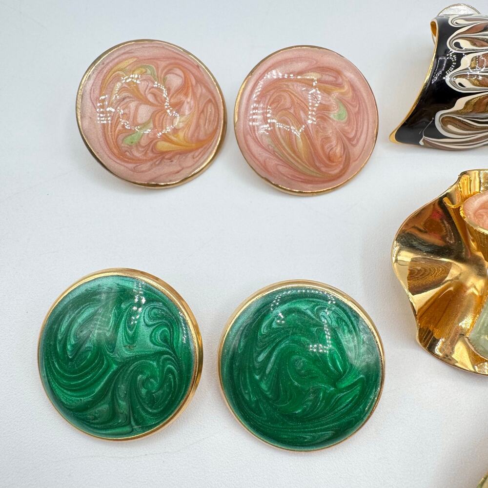 Vintage Swirled Enamel Metal Pierced Stud Earring Lot Costume Jewelry 10 Pair - Picture 2 of 8